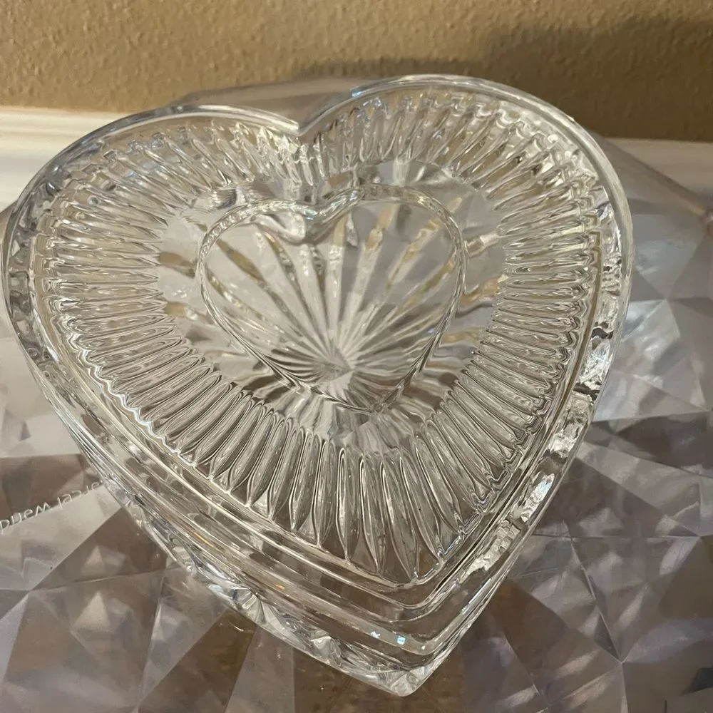 Glass Crystal Large Heart Trinket Box with Lid 7x7 Gorgeous!!